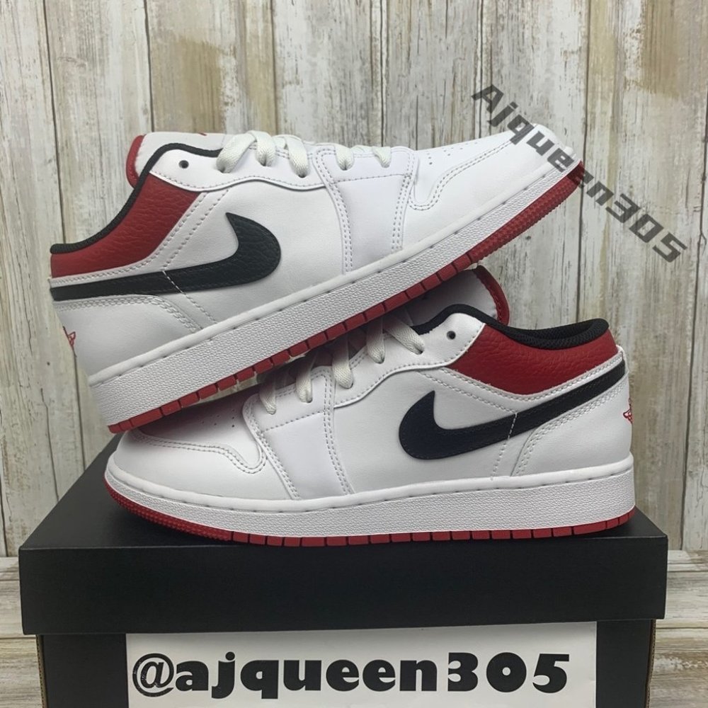 Air Jordan 1 Low White Gym Red Black GS 553560-118 - Picture 2 of 6